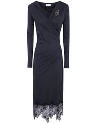 Blumarine - Lace-Trim Draped Midi Dress - Lyst