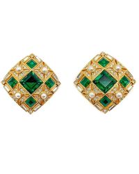 JENNIFER GIBSON JEWELLERY - Vintage Square Cut Emerald Crystal & Pearl Earrings 1980s - Lyst