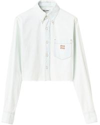 Miu Miu - Logo-embroidered Denim Shirt - Lyst