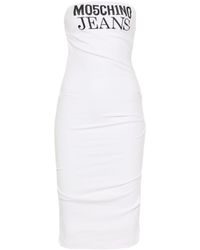 Moschino Jeans - Logo-print Strapless Midi Dress - Lyst