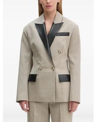 Nanushka - Doppelreihiger Pacey Blazer Mit Lederbesatz - Lyst