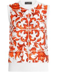 Dolce & Gabbana - Majolica-Print Silk And Twill Tank Top - Lyst