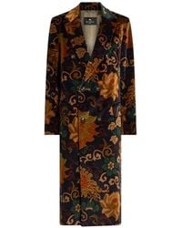 Etro - Double-Breasted Velvet Coat With Placed Floral-Print - Lyst