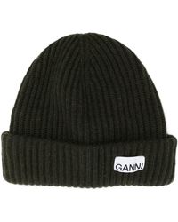 Ganni - Logo-patch Ribbed-knit Beanie - Lyst