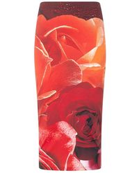 Roberto Cavalli - Rose-Print Pencil Skirt - Lyst