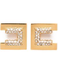Elisabetta Franchi - Boucles D'Oreilles Serties De Cristal À Plaque Logo - Lyst