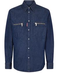DSquared² - Wet And Dry Denim Biker Shirt - Lyst