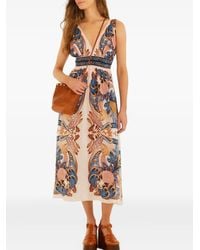 FARM Rio - Printed V-Neck Midi Dress - Lyst