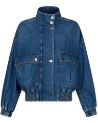 Liu Jo - Balloon-Sleeve High-Neck Denim Bomber Jacket - Lyst