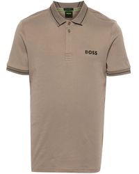 BOSS - Katoenen Poloshirt Met Gebreide Rand - Lyst