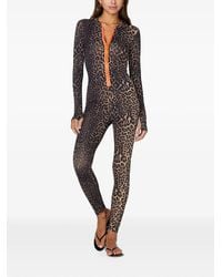 Watskin - Lois Leopard-Print Long-Sleeve Swim Jumpsuit - Lyst