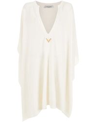 Valentino Garavani - Logo-Plaque Knitted Poncho - Lyst
