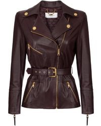Elisabetta Franchi - Belted Leather Biker Jacket - Lyst
