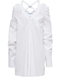 Prada - Off-Shoulder Cotton Shirt Dress - Lyst