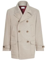 Brunello Cucinelli - Cashmere Chevron Flannel Four-Pocket Pea Coat - Lyst