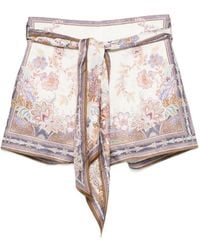Zimmermann - Luna Floral-Print Belted Mini Shorts - Lyst