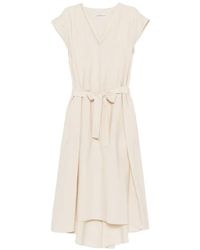 Peserico - V-Neck Belted-Waist Midi Dress - Lyst