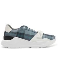 Burberry - Check And Leather Sneakers - Lyst