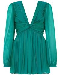 Alberta Ferretti - Pleated Silk-Chiffon Mini Dress - Lyst