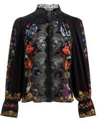 Alice + Olivia - Marion Lace-Panel Floral-Print Blouse - Lyst