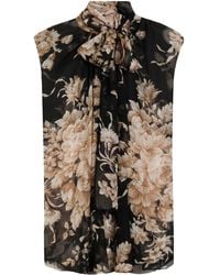 Dolce & Gabbana - Top Aus Chiffon Mit Rosen-Print - Lyst