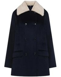 Seventy - Faux-Fur Collar Double-Breasted Coat - Lyst
