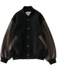Studio Nicholson - Alph Leather-Sleeve Bomber Jacket - Lyst