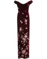 Marchesa notte Avondjurk Met Geborduurde Bloemen - Rood