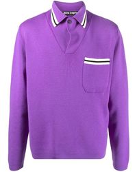 Palm Angels - Poloshirt Met Gestreepte Afwerking - Lyst