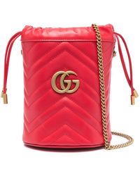 Gucci - GG Marmont Leather Bucket Bag - Lyst