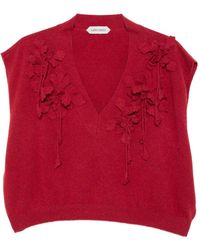 Alberta Ferretti - Floral-Appliqué V-Neck Sweater - Lyst