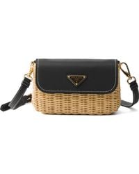 Prada - Small Wicker And Leather Shoulder Bag - Lyst