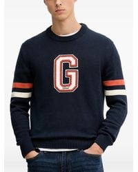 GANT - Appliqué Striped-Sleeve Sweater - Lyst