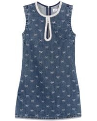 Self-Portrait - Denim Mini-Jurk Met Kristallen Strik - Lyst