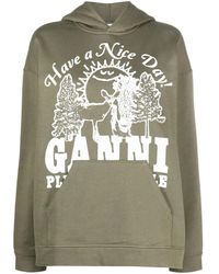 Ganni - Logo-Print Organic Cotton Hoodie - Lyst