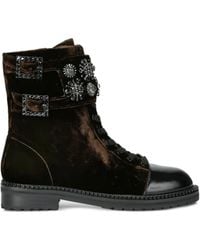 Kurt Geiger - 30Mm Stoop Crystal-Floral Buckled Combat Boots - Lyst