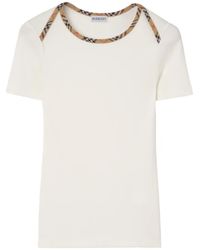 Burberry - Check Trim Stretch Cotton T-Shirt - Lyst