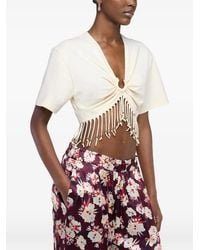 Rabanne - Katoenen Cropped Top Met Franje En Kralen - Lyst