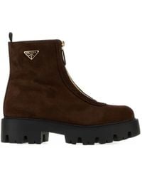 Prada - Front-Zip Enamelled Triangle Ankle Boots - Lyst