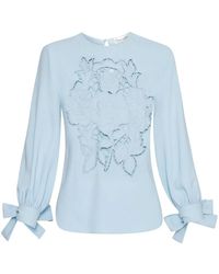Oscar de la Renta - English Rose Cut-Out Georgette Blouse - Lyst