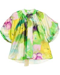 Psophia - Floral Tie-Neck Blouse - Lyst