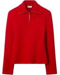 Tory Burch - Half-Zip Wool Polo Shirt - Lyst