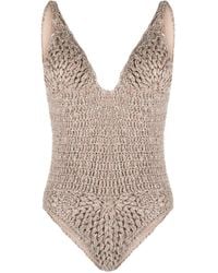 Brunello Cucinelli - Crochet-Knit U-Neck Swimsuit - Lyst