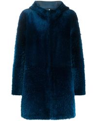 Liska Hooded Shearling Coat - Blue