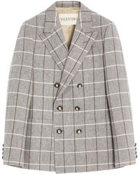 Valentino Garavani - Double-Breasted Check-Pattern Blazer - Lyst