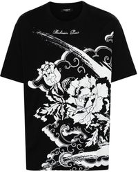 Balmain - Flower-print Cotton T-shirt - Lyst