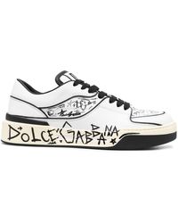 Dolce & Gabbana - New Roma Graffiti Print Leather Sneakers - Lyst