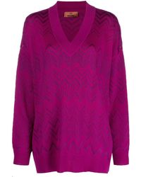 Missoni - V-neck Chevron Wool Blend Sweater - Lyst