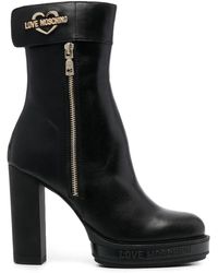 Love Moschino - 110mm Logo-plaque Leather Boots - Lyst