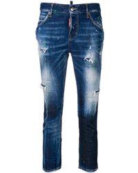 DSquared² Ripped Skinny Crop Jeans - Blue